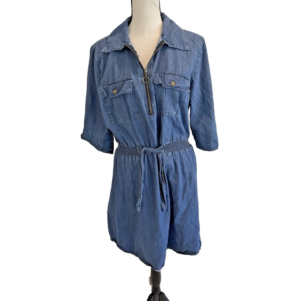 Millenium Denim Button Down Dress Sz L 100% Cotton Boho